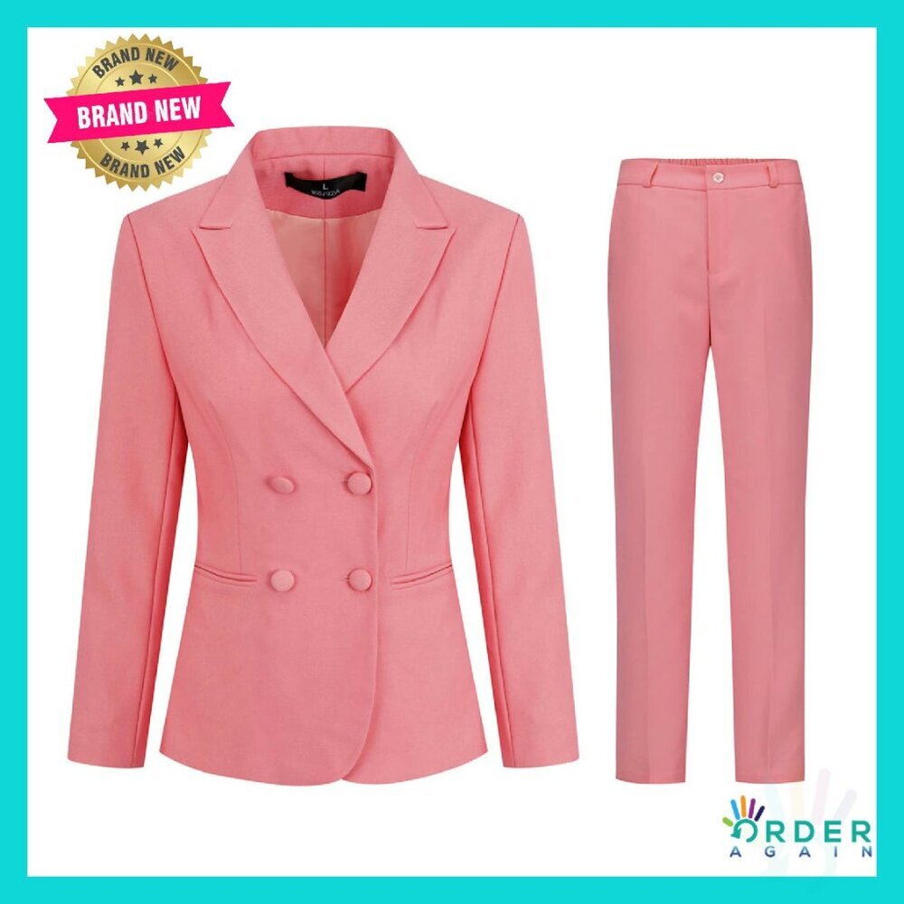 Double Breasted Blazer Pantsuit Elegant Office Work Chic Business Suit Set
